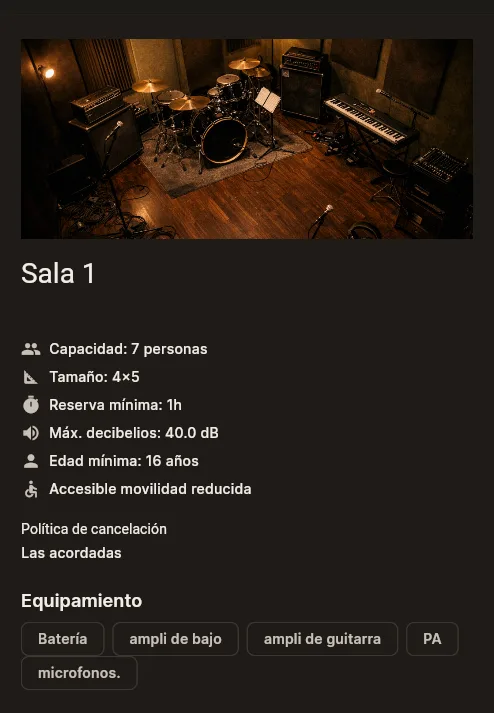 Captura de la app: tu sala en Vademusik